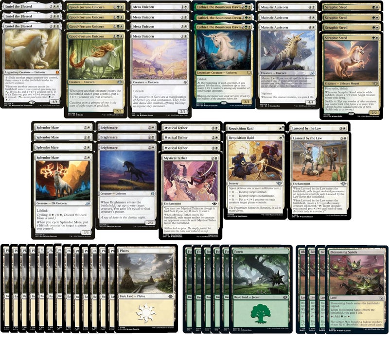 MTG Decks & More مجموعة بطاقات النيونكورن النخبوية MTG سيلسنيا الأخضر والأبيض مخصصة من ماجيك ذا جاذرينغ 60 بطاقة - Image 3