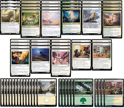 MTG Decks & More مجموعة بطاقات النيونكورن النخبوية MTG سيلسنيا الأخضر والأبيض مخصصة من ماجيك ذا جاذرينغ 60 بطاقة - Image 1