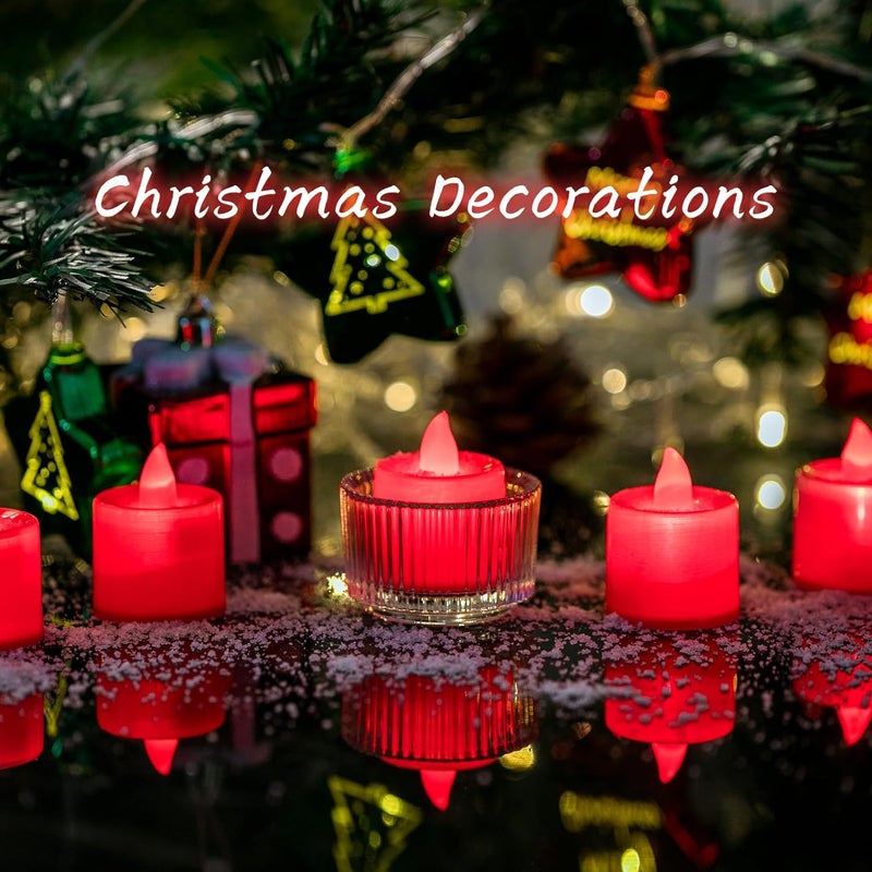LANKER 24 Pack Flameless Led Tea Lights Candles, Flickering Red Battery Operated Electronic Fake Candles, Decorations for Wedding, Party, Christmas, Halloween (Red) - Image 2