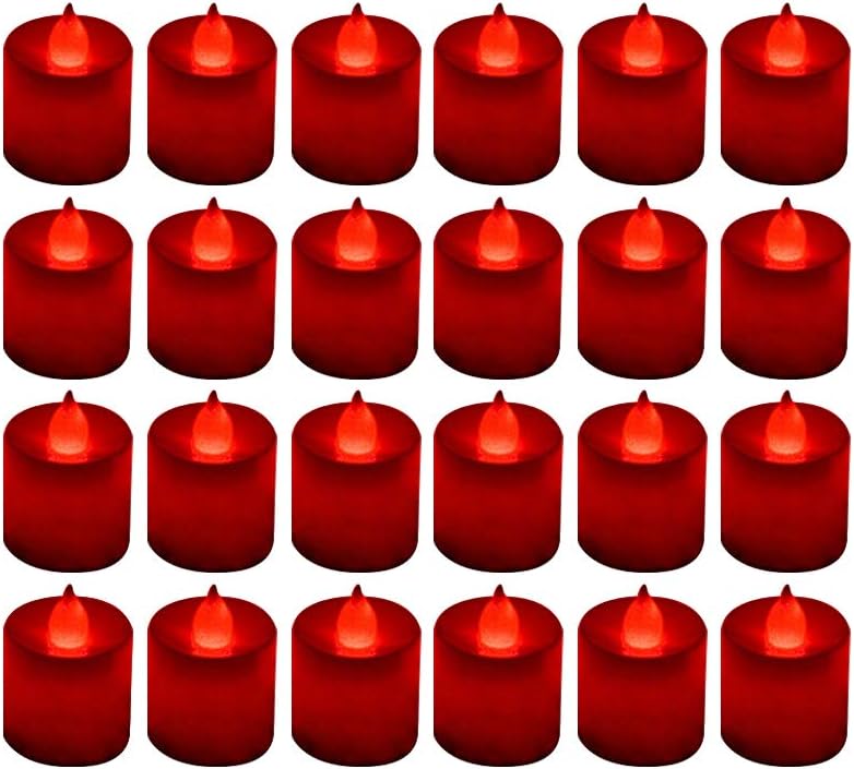 LANKER 24 Pack Flameless Led Tea Lights Candles, Flickering Red Battery Operated Electronic Fake Candles, Decorations for Wedding, Party, Christmas, Halloween (Red) - Image 1