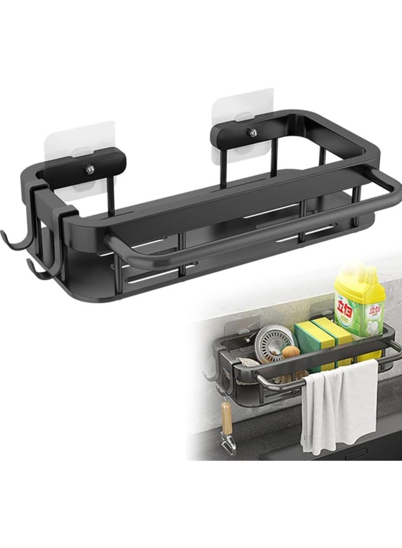 Oasisgalore Black Kitchen Sink Organizer with Sponge Holder & Dish Brush Caddy, Adhesive Storage for Countertop & Bathroom - Image 1