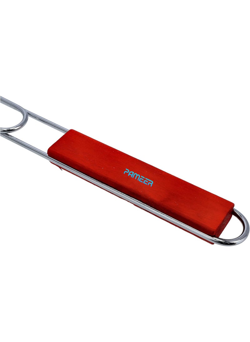 بامير شواية باربكيو فولاذية بمقبض خشبي، سلة شواء من الفولاذ المقاوم للصدأ قابلة للطي كبيرة، شواية محمولة مع شبكة قابلة للقفل، سلة شواء للأسماك والخضروات، مقاس 28 × 28 سم - Image 4