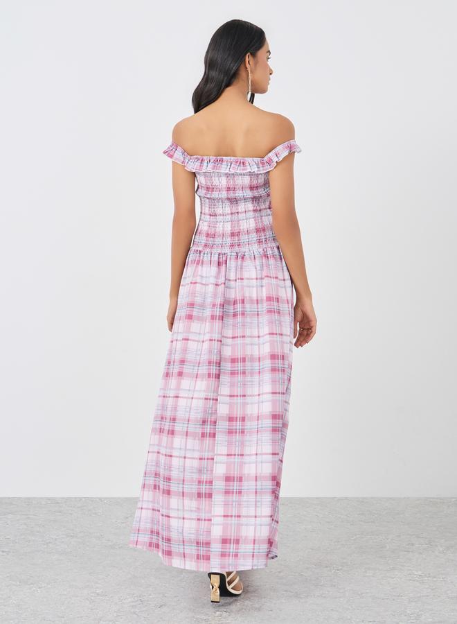 تايك تو فستان ماكسي - مكشوف الكتفين كاروهات - Image 5