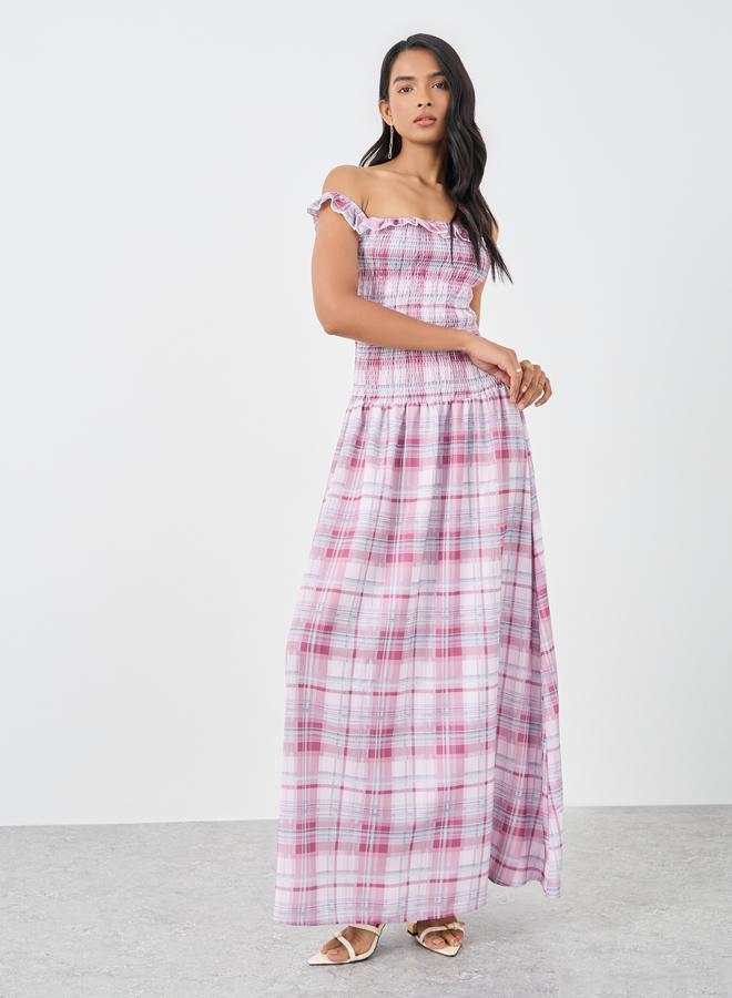 تايك تو فستان ماكسي - مكشوف الكتفين كاروهات - Image 2