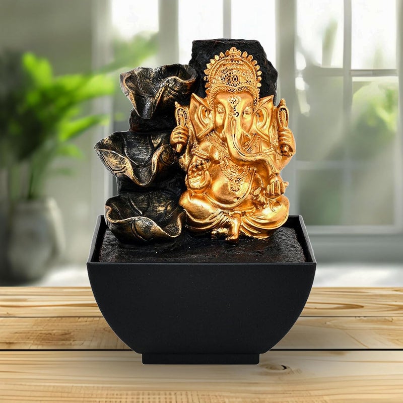 SPLICE SPLICE Polyresin Ganesha Water Fountain with LED Lights Ideal for Pooja Room Home Decoration  - Image 1
