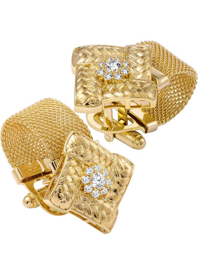 هاوسن أزرار أكمام للرجال مع سلسلة في صندوق هدايا - مجوهرات أو إكسسوارات بدلة قميص ذهبية لامعة - هدايا حفلات للرجال أو الأولاد (مربع) - Image 1