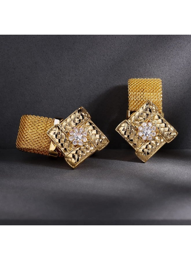 هاوسن أزرار أكمام للرجال مع سلسلة في صندوق هدايا - مجوهرات أو إكسسوارات بدلة قميص ذهبية لامعة - هدايا حفلات للرجال أو الأولاد (مربع) - Image 5