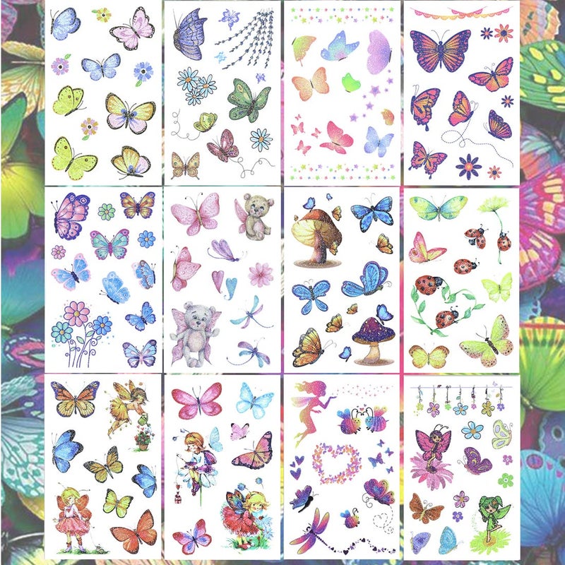 Ooopsiun Glitter Butterfly Temporary Tattoos for Girls -12 Sheets Butterfly Party Favors Decorations for Kids Women - Image 2
