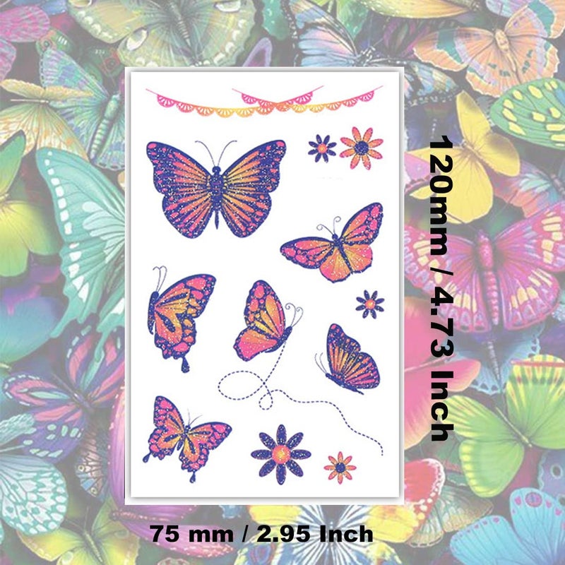 Ooopsiun Glitter Butterfly Temporary Tattoos for Girls -12 Sheets Butterfly Party Favors Decorations for Kids Women - Image 5