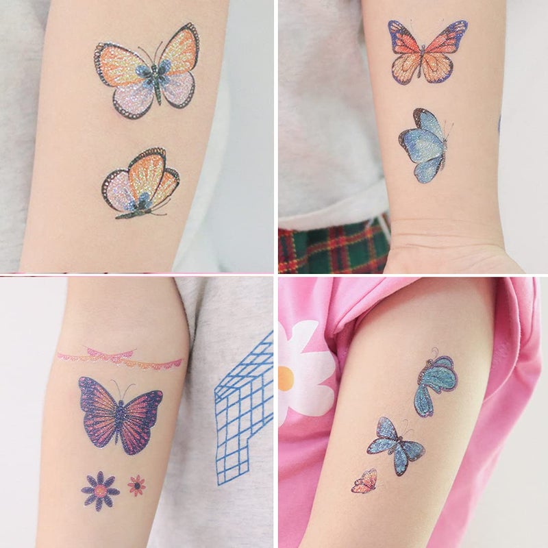 Ooopsiun Glitter Butterfly Temporary Tattoos for Girls -12 Sheets Butterfly Party Favors Decorations for Kids Women - Image 3