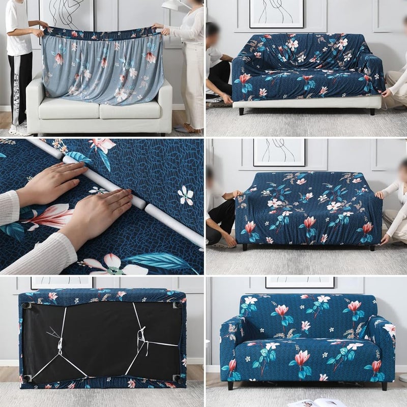 Furshine Furshine Sofa Cover 3 Seater Fully Covered Universal 3 Seater Sofa Cover NonSlip Sticky Elastic Stretchable Sofa Set Slipcover Protector for Three Seater Triple Seater Sofa Cover Blue Lotus  - Image 3