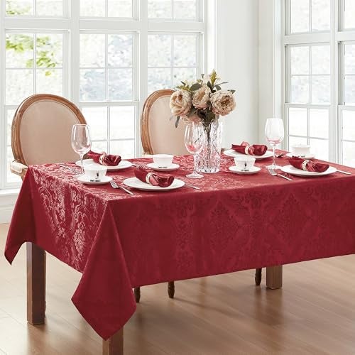 Elrene Home Fashions Caiden Elegance Damask Waterproof Stain Wrinkle Resistant Fabric Tablecloth 60 x 84 OblongRectangle Red - Image 3