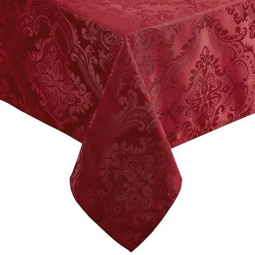 Elrene Home Fashions Caiden Elegance Damask Waterproof Stain Wrinkle Resistant Fabric Tablecloth 60 x 84 OblongRectangle Red - Image 1