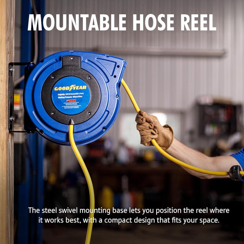 Goodyear 27527153G Enclosed Retractable Air Compressor/Water Hose Reel with 3/8 in. x 50 ft. Hybrid Polymer Hose, Max. 300PSI - Image 3