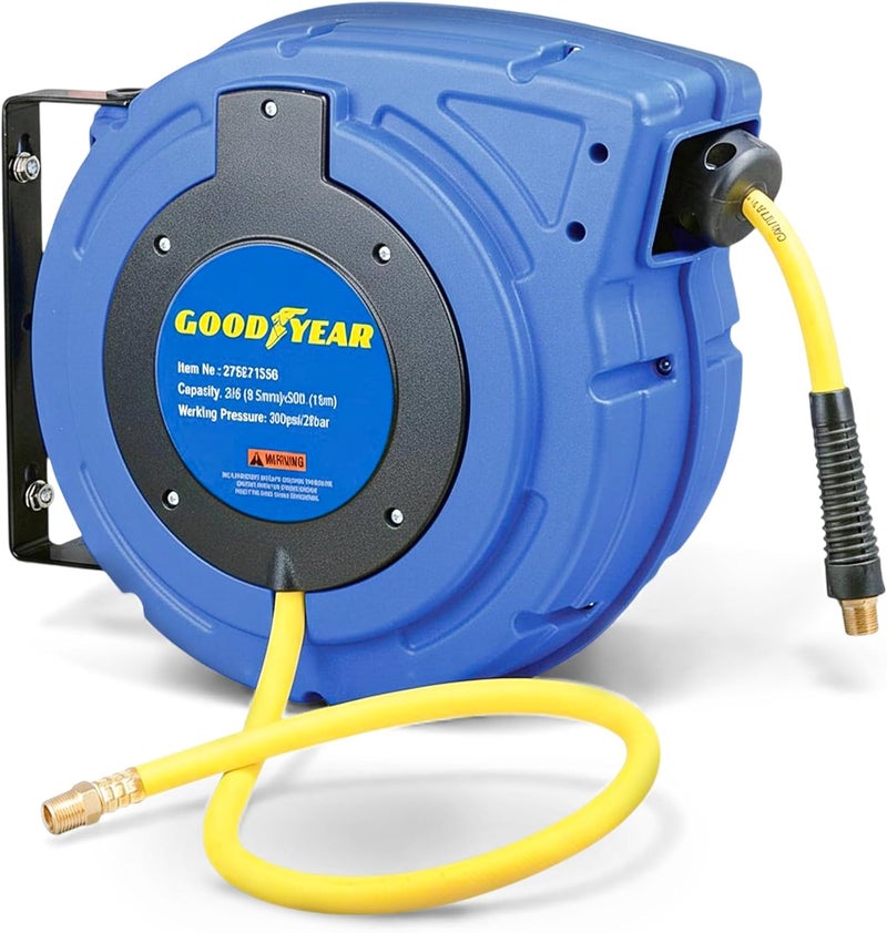 Goodyear 27527153G Enclosed Retractable Air Compressor/Water Hose Reel with 3/8 in. x 50 ft. Hybrid Polymer Hose, Max. 300PSI - Image 1