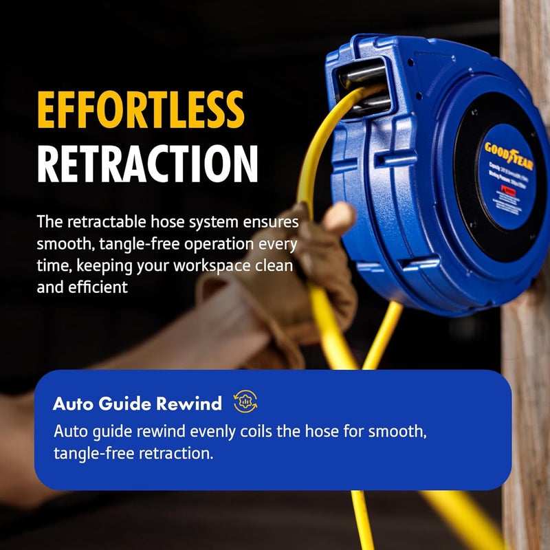 Goodyear 27527153G Enclosed Retractable Air Compressor/Water Hose Reel with 3/8 in. x 50 ft. Hybrid Polymer Hose, Max. 300PSI - Image 5