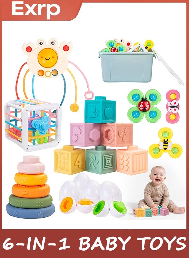 ERTYU 6-in-1 Baby Toys 18+ Months, Montessori Toys for Babies18+ Months, Infant Teething Toy Stacking Blocks Rings Sensory Bin, Sorting Sensory Educational Learning Gift for Toddlers Aged 18+ - Image 1