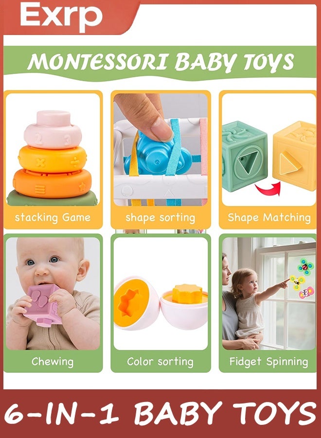 ERTYU 6-in-1 Baby Toys 18+ Months, Montessori Toys for Babies18+ Months, Infant Teething Toy Stacking Blocks Rings Sensory Bin, Sorting Sensory Educational Learning Gift for Toddlers Aged 18+ - Image 5