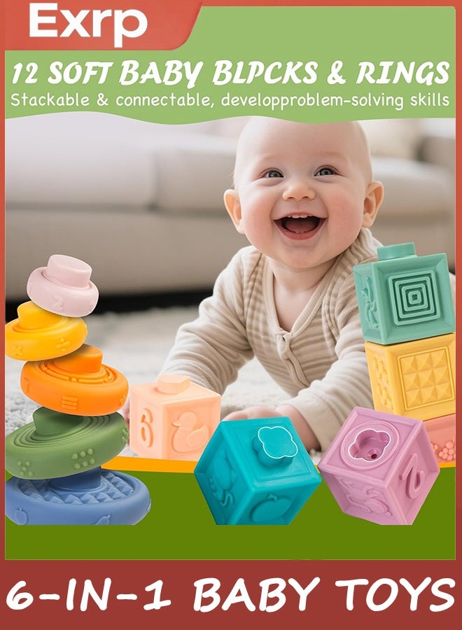 ERTYU 6-in-1 Baby Toys 18+ Months, Montessori Toys for Babies18+ Months, Infant Teething Toy Stacking Blocks Rings Sensory Bin, Sorting Sensory Educational Learning Gift for Toddlers Aged 18+ - Image 3