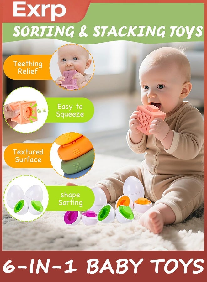 ERTYU 6-in-1 Baby Toys 18+ Months, Montessori Toys for Babies18+ Months, Infant Teething Toy Stacking Blocks Rings Sensory Bin, Sorting Sensory Educational Learning Gift for Toddlers Aged 18+ - Image 2
