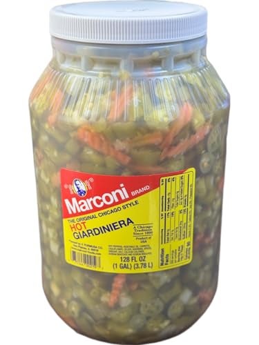 Marconi Hot Giardiniera Chicago Style Vegetable Mix with Peppers Carrots Cauliflower Celery Gherkins Bulk Jar 128 fl oz 1 Gallon - Image 1