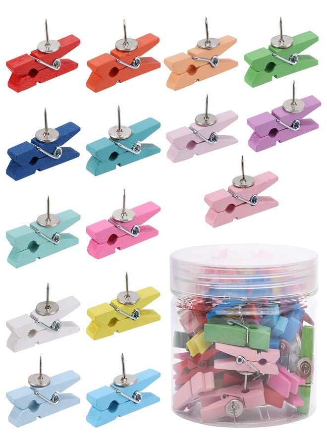 acDesign 50Pcs Wooden Clips Push Pins Tacks for Cork Board Artwork for Crafts Arts Projects Photo Supplies(Colorful) - Image 1