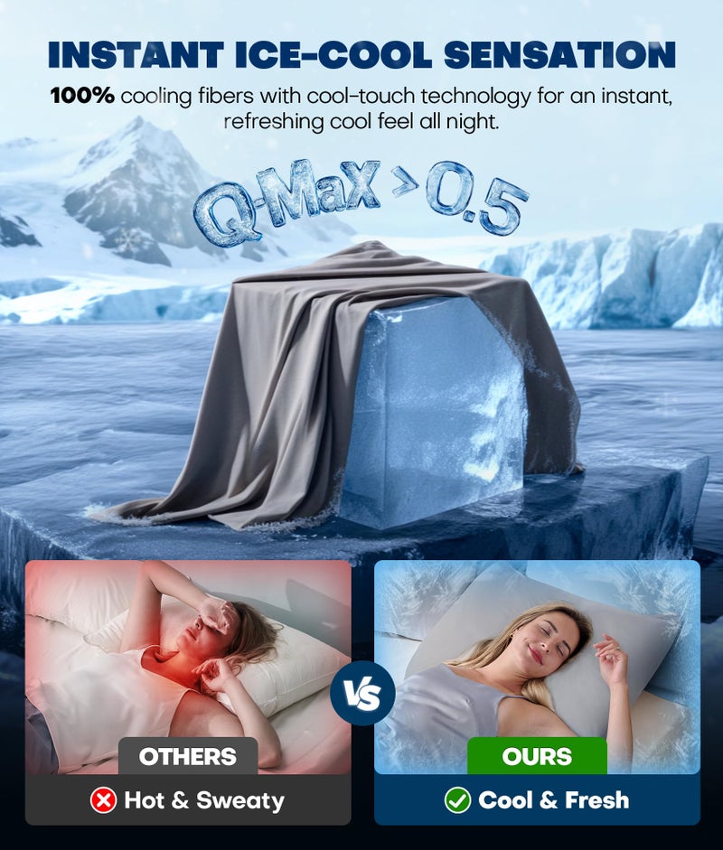 Rifens Ultra-Chill Cooling Pillowcase Set of 2 for Hot Sleepers, Softer Than Silk Pillow Cases for Protecting Hair & Skin, Breathable Bed Pillow Covers w/Zipper, Gifts for Women Men (Light Gray, Standard) - Image 2