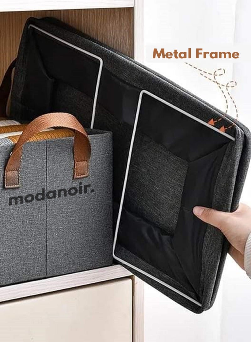 MODANOIR 4 PCS Clothes Storage Box Set with Durable Metal Frame & Handles | Clothes Organizer Storage Boxes for Sweaters & Garments Portable Wardrobe Stackable Storage Box for Books, Dress Storage & Toy Storage - Image 3