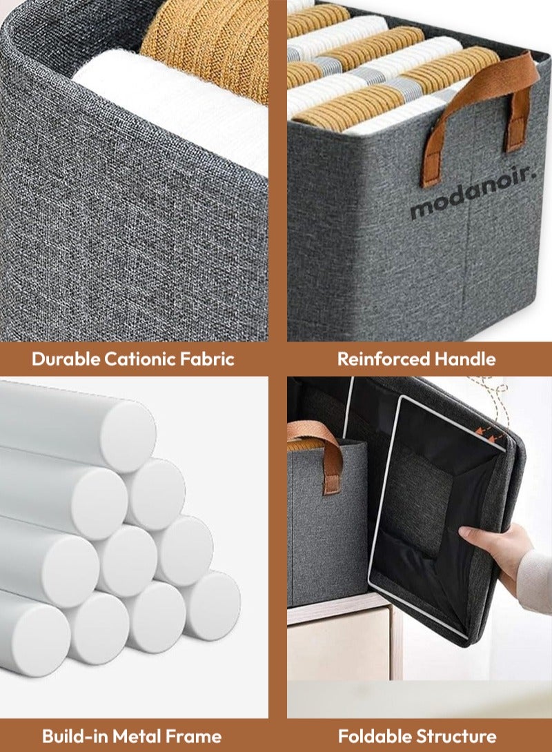 MODANOIR 4 PCS Clothes Storage Box Set with Durable Metal Frame & Handles | Clothes Organizer Storage Boxes for Sweaters & Garments Portable Wardrobe Stackable Storage Box for Books, Dress Storage & Toy Storage - Image 5