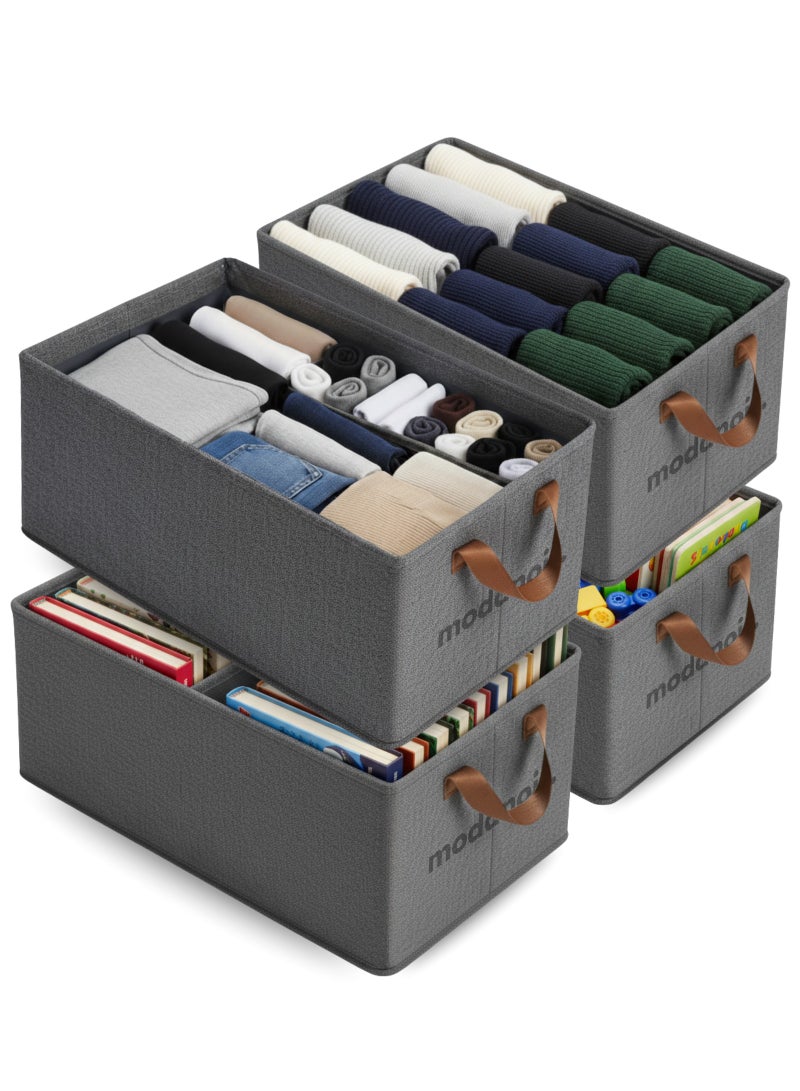 MODANOIR 4 PCS Clothes Storage Box Set with Durable Metal Frame & Handles | Clothes Organizer Storage Boxes for Sweaters & Garments Portable Wardrobe Stackable Storage Box for Books, Dress Storage & Toy Storage - Image 1