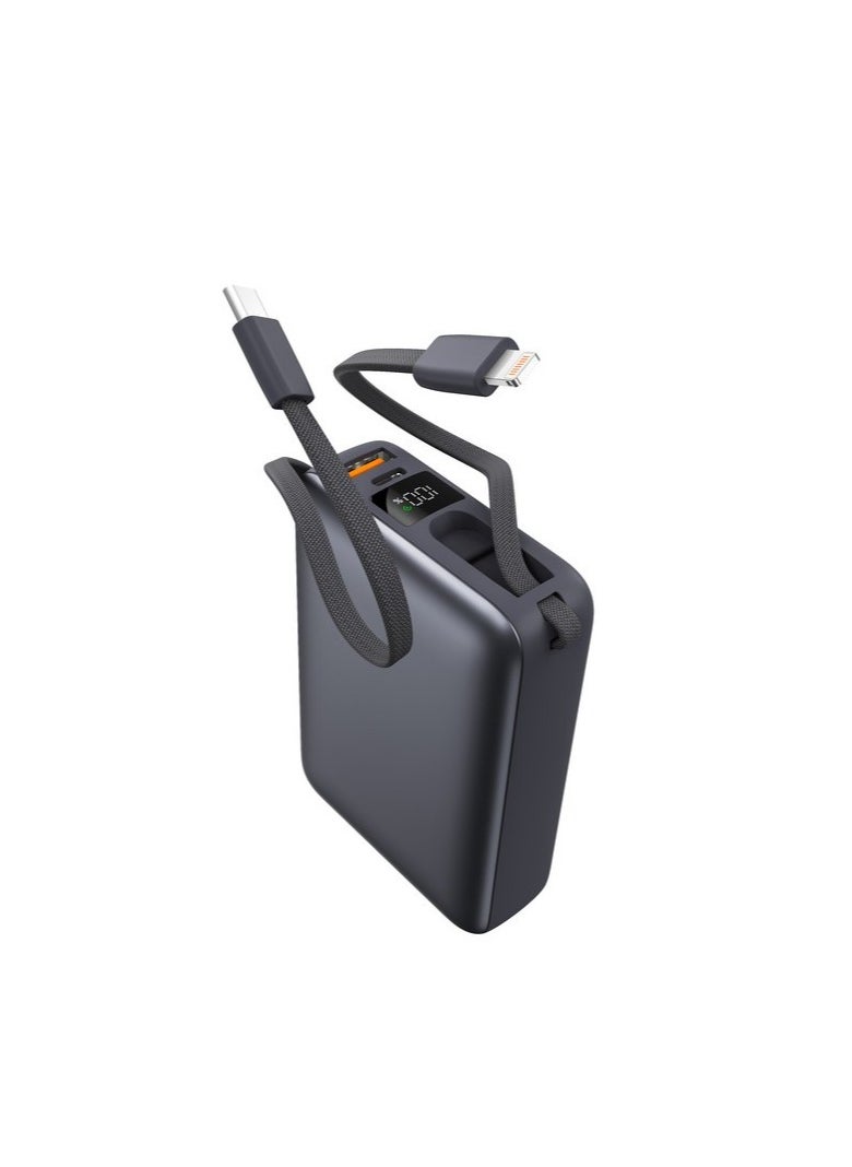 iOsuite - Mini size Power Bank 20,000 mAh PD 22.5W Fast Charging with Type C cable and Lightning cable and (2 Ports) 1*USB-C & 1*USB-A - Grey - T180LF - Image 1