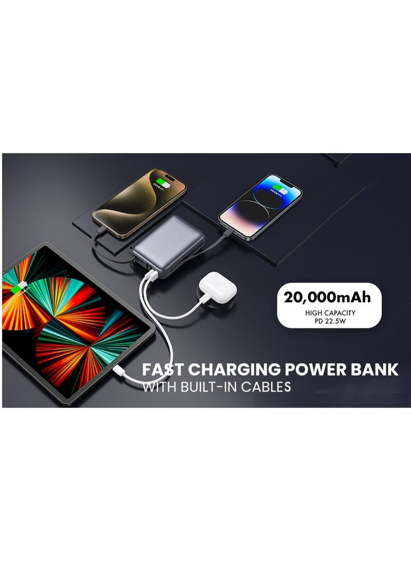 ايوسويت باور بنك iOsuite صغير الحجم سعة 20000 مللي أمبير، شحن سريع 22.5 واط، معتمد للسفر الجوي وآمن للطيران، شحن 4 أجهزة في نفس الوقت، كابل تايب سي ولايتنينج مدمج، منافذ USB-C وUSB-A، شاشة رقمية – رمادي - Image 5