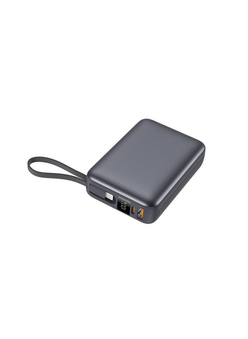 ايوسويت باور بنك iOsuite صغير الحجم سعة 20000 مللي أمبير، شحن سريع 22.5 واط، معتمد للسفر الجوي وآمن للطيران، شحن 4 أجهزة في نفس الوقت، كابل تايب سي ولايتنينج مدمج، منافذ USB-C وUSB-A، شاشة رقمية – رمادي - Image 2