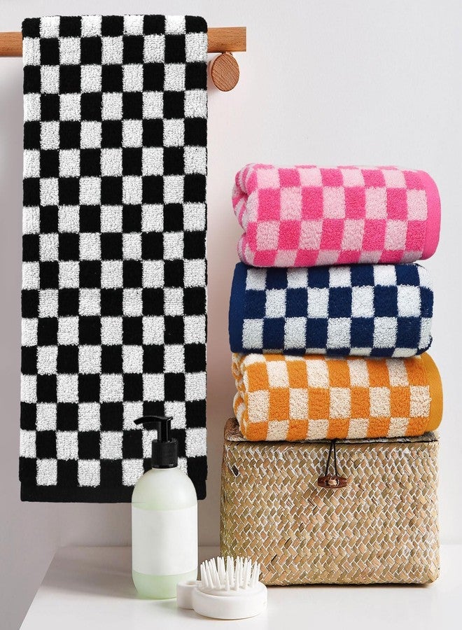 Jacquotha Luxury Hand Towels Set of 4 - Cotton Soft Decorative Checkered Towels for Kitchen Bathroom, Black, Hot Pink, Navy, Orange, 13x29 Inches Men Women Family Towel - Image 2