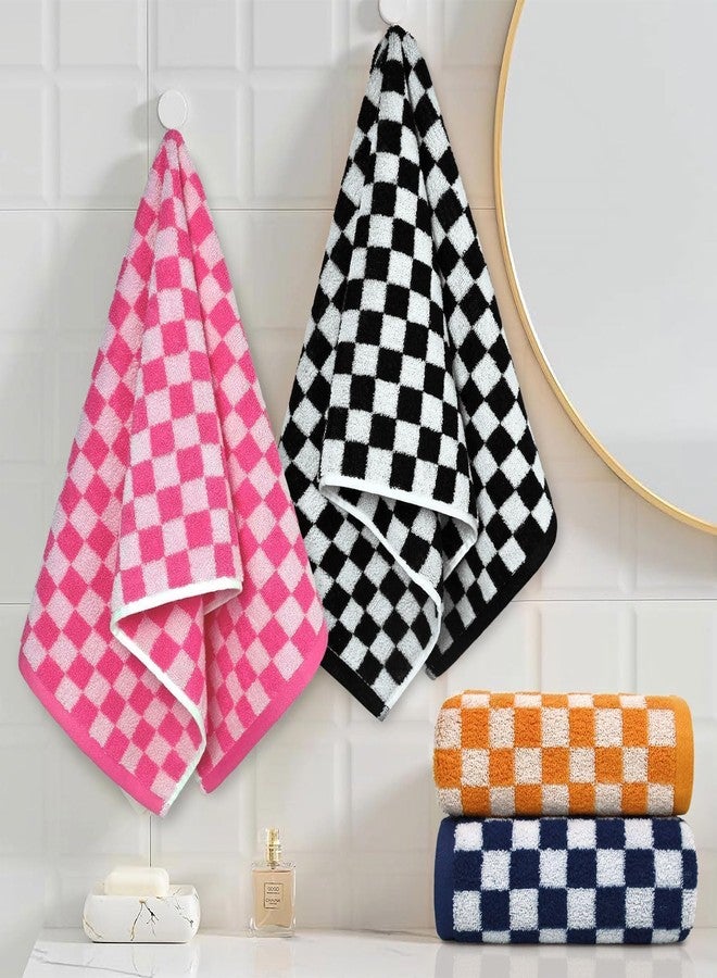 Jacquotha Luxury Hand Towels Set of 4 - Cotton Soft Decorative Checkered Towels for Kitchen Bathroom, Black, Hot Pink, Navy, Orange, 13x29 Inches Men Women Family Towel - Image 5