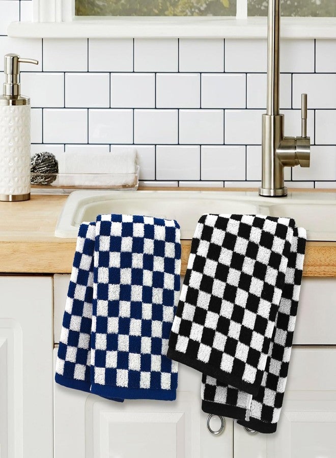 Jacquotha Luxury Hand Towels Set of 4 - Cotton Soft Decorative Checkered Towels for Kitchen Bathroom, Black, Hot Pink, Navy, Orange, 13x29 Inches Men Women Family Towel - Image 3