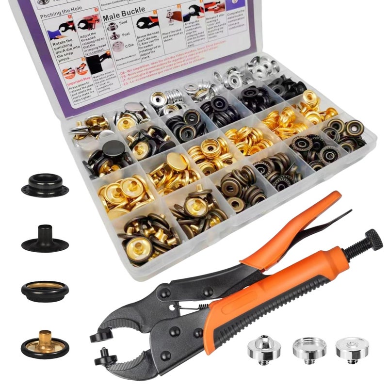 SUNOR 100 Sets Snap ButtonsHeavy Duty Snap Fasteners Kit 15mm Metal Snaps Canvas SnapsPress Stud for Clothing Leather Boat Cover Fabric