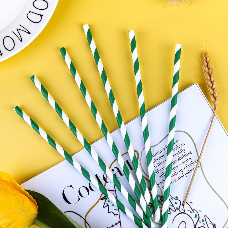 PakTalk [100 Pack] Green Straws  Disposable Christmas Green and White Striped Straws for Cocktails  Milkshake  St.Patrick and Christmas Party (0.24"" x 7.75"") - Image 4
