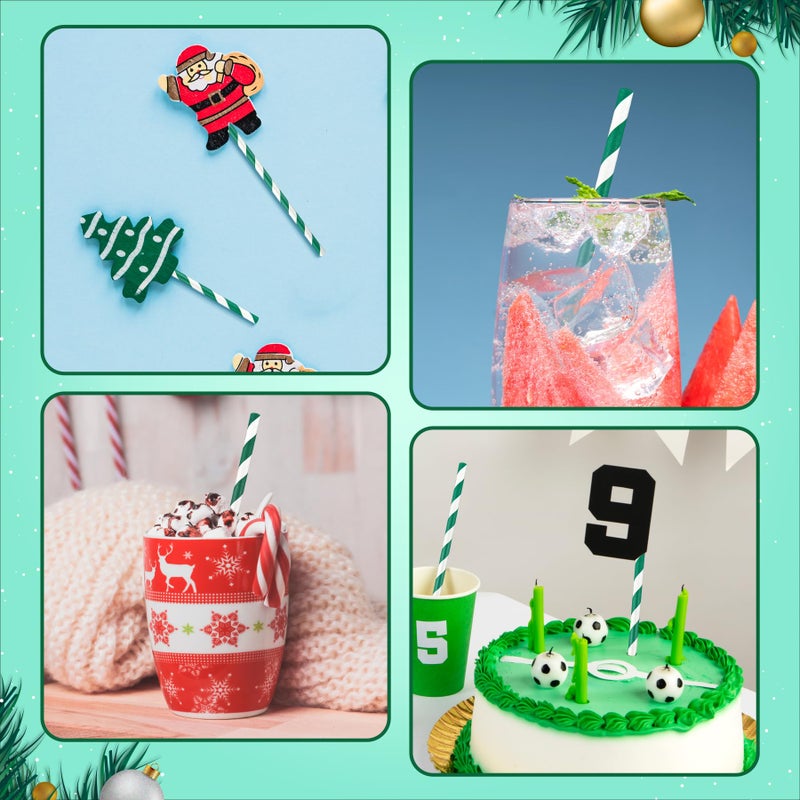 PakTalk [100 Pack] Green Straws  Disposable Christmas Green and White Striped Straws for Cocktails  Milkshake  St.Patrick and Christmas Party (0.24"" x 7.75"") - Image 3