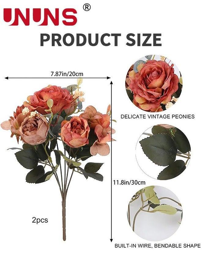 UNUNS Artificial Peony Flowers,2 Packs Vintage Silk Flowers For Home Office Wedding Decor - Image 2