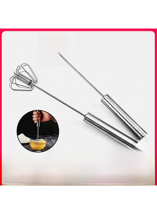 Stainless Steel Semi-automatic Egg Beater Press Blender Handheld Semi-automatic Egg White Blender Household Egg Beater-Color:28cm Silicone Handle - Image 2