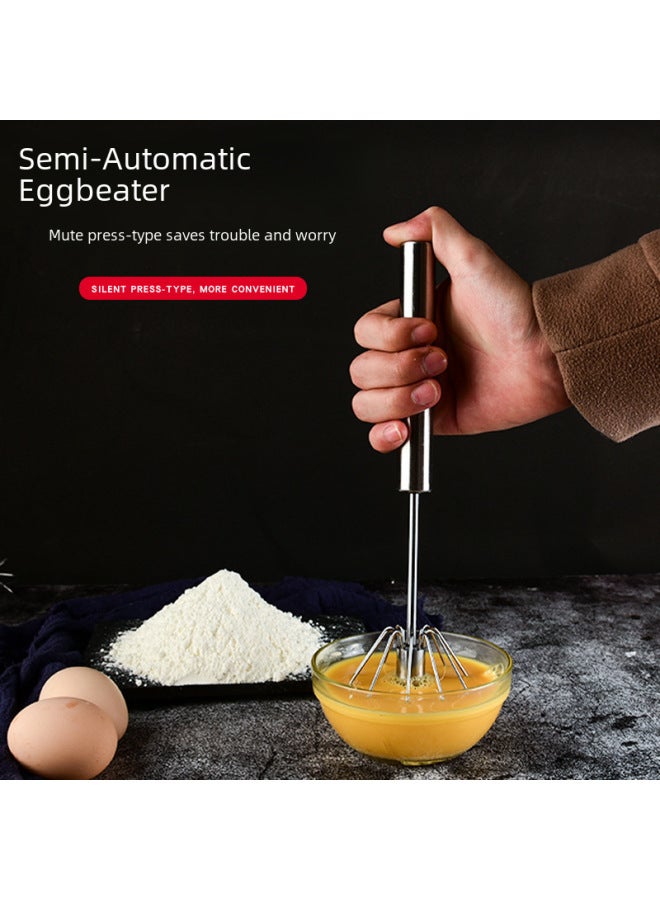 Stainless Steel Semi-automatic Egg Beater Press Blender Handheld Semi-automatic Egg White Blender Household Egg Beater-Color:28cm Silicone Handle - Image 5