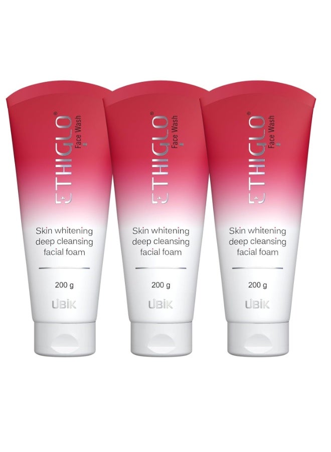 Ethiglo Deep Cleansing Facial Foam Face Wash for Healthy, Soft and Smooth Skin | Removes Dirt, Impurities and Excess Oil | Suitable for All Skin Types | Pack of 3 (200 gms) - Image 1