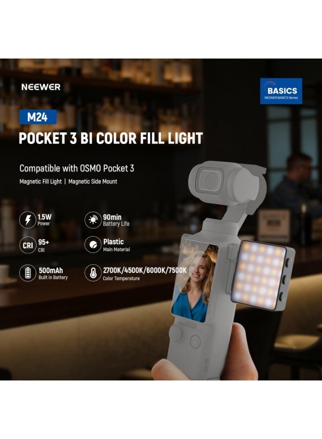 مصباح NEEWER Basics ثنائي اللون مغناطيسي إضافي للكاميرا، متوافق مع DJI OSMO Pocket 3، مصباح LED صغير قابل لإعادة الشحن بقوة 1.5 واط، مصنوع من البلاستيك، يُستخدم كإضاءة تعبئة لتسجيل فيديوهات تيك توك، M24 - Image 2