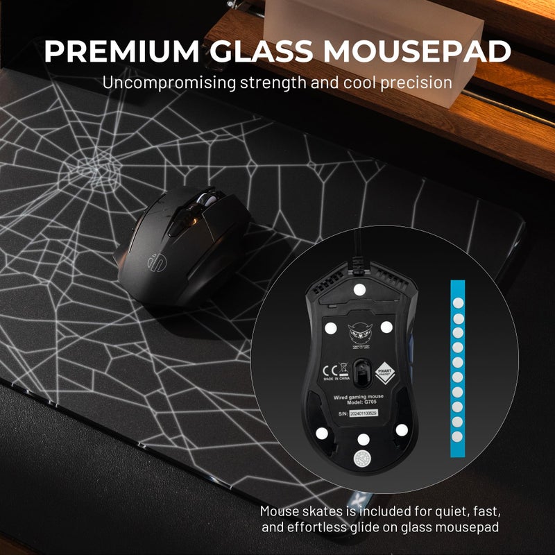 GMKWTL XVX Black Spider Webs Glass Gaming Mousepad 4.0,Hard Mousepad for Gaming,Ultra-Smooth Micro-Etched Surface Mouse Mat with Non-Slip Rubber Base(410mm*310mm) - Image 5