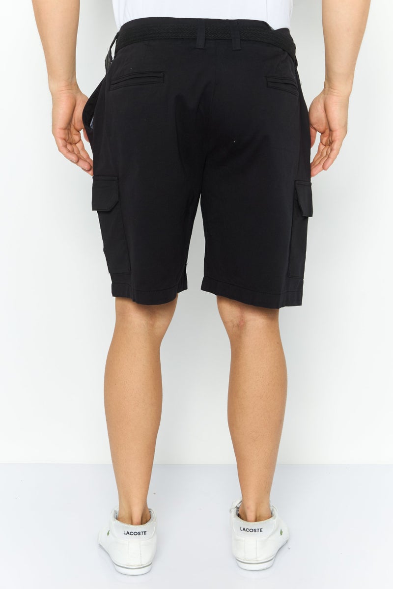Threadbare Men Plain Belted Chino Couture Shorts, Black - Image 4