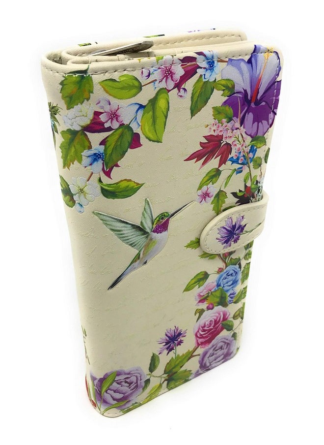 Shag Wear Vintage Hummingbird Large Bird Wallet For Women Vegan Faux Leather 7 Beige  - Image 1