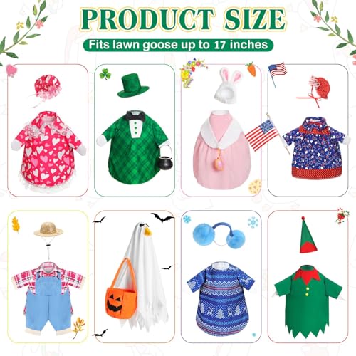 Silicherry 8 Set Holiday Seasonal Baby Goose Outfits for 17 Cement Porch Goose Statue Valentine Easter Spring St Patrick All Season Costume for Lawn Garden Patio Indoor Outdoor DecorBasic Style - Image 3