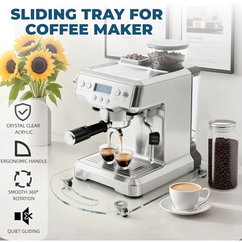 BiJun 360° Rolling Sliding Tray for Coffee Maker, Clear Acrylic Appliance Sliders for Kitchen Appliances, Coffee Pot Slider Tray for Countertop Appliances, Espresso Machines, Blenders (10"x14") - Image 4