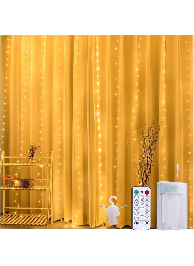 The Bros Curtain String Light,300 LED Lights Window Curtain 3x3Meters Fairy Lights with Remote Control for Christmas,Bedroom,Party,Wedding Decorations(Battery Powered)(Warm White)  - Image 1